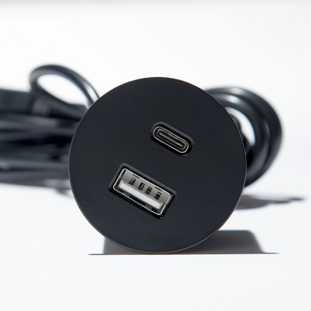 VersaPick | Multipresa da incasso tonda in zama con USB tipo A, USB tipo C e spina muroNero