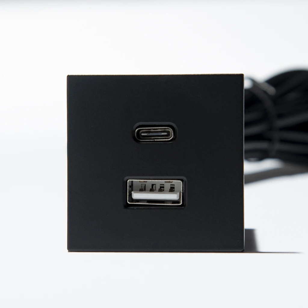 VersaPick | Multipresa da incasso quadrata in zama con USB tipo A, USB tipo C e spina muroNero