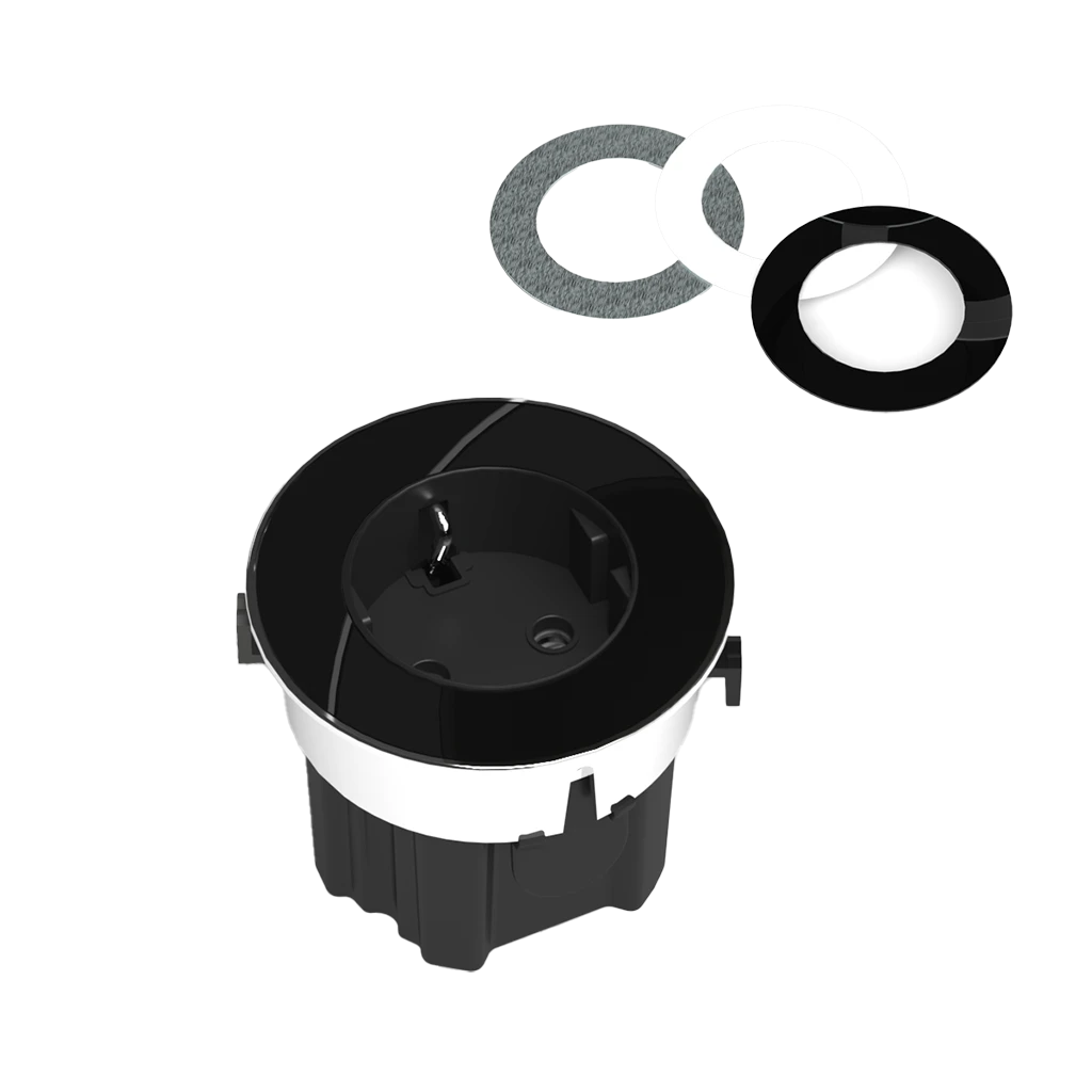 VersaDot | Recessed schuko socket | Top ring available in 3 finishes (white glass, black glass, and stainless steel)