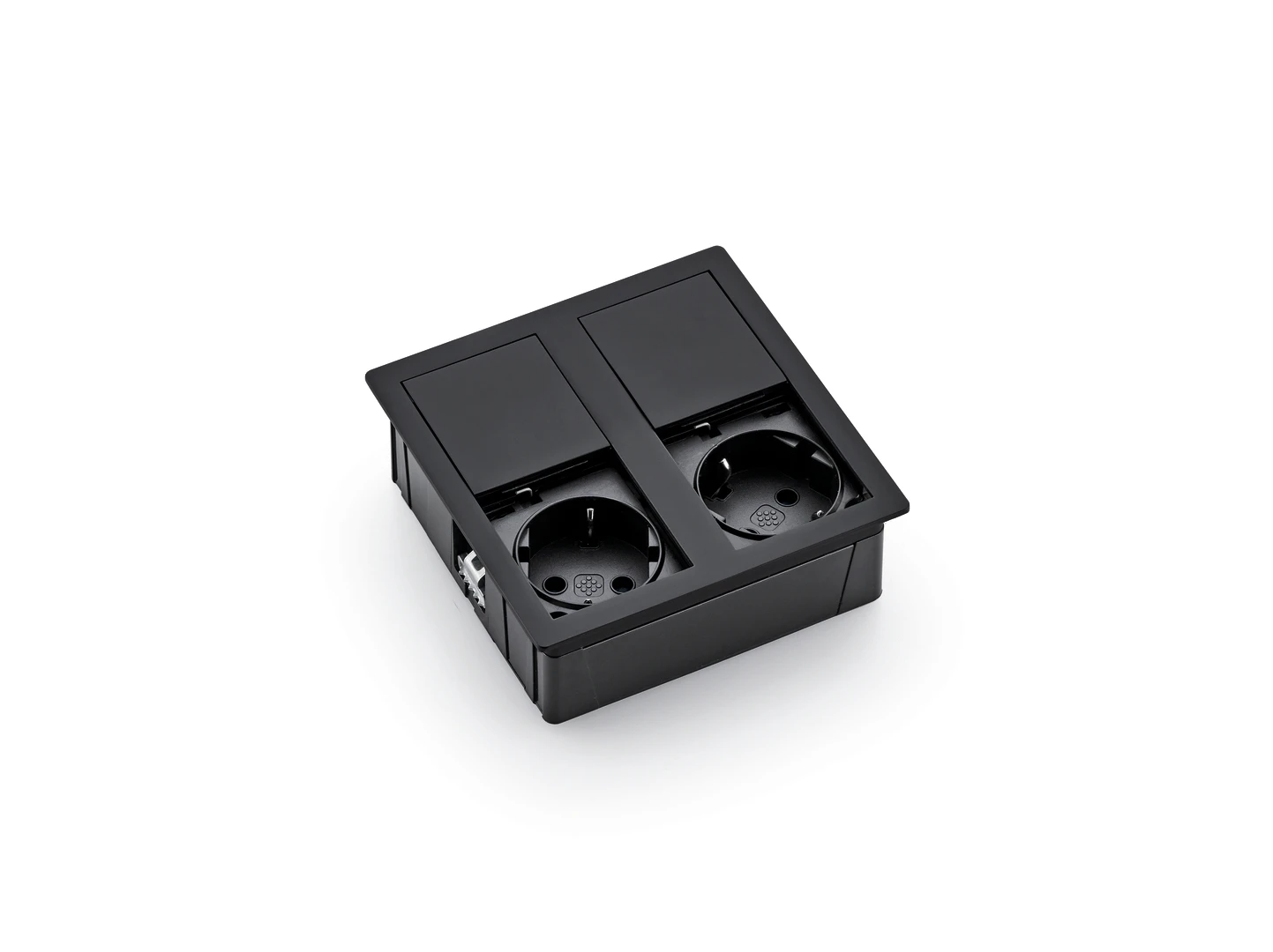 VersaHit Dual | Square concealed power strip with 2 Schuko sockets and 2 m power cable with separate plugMatte Black