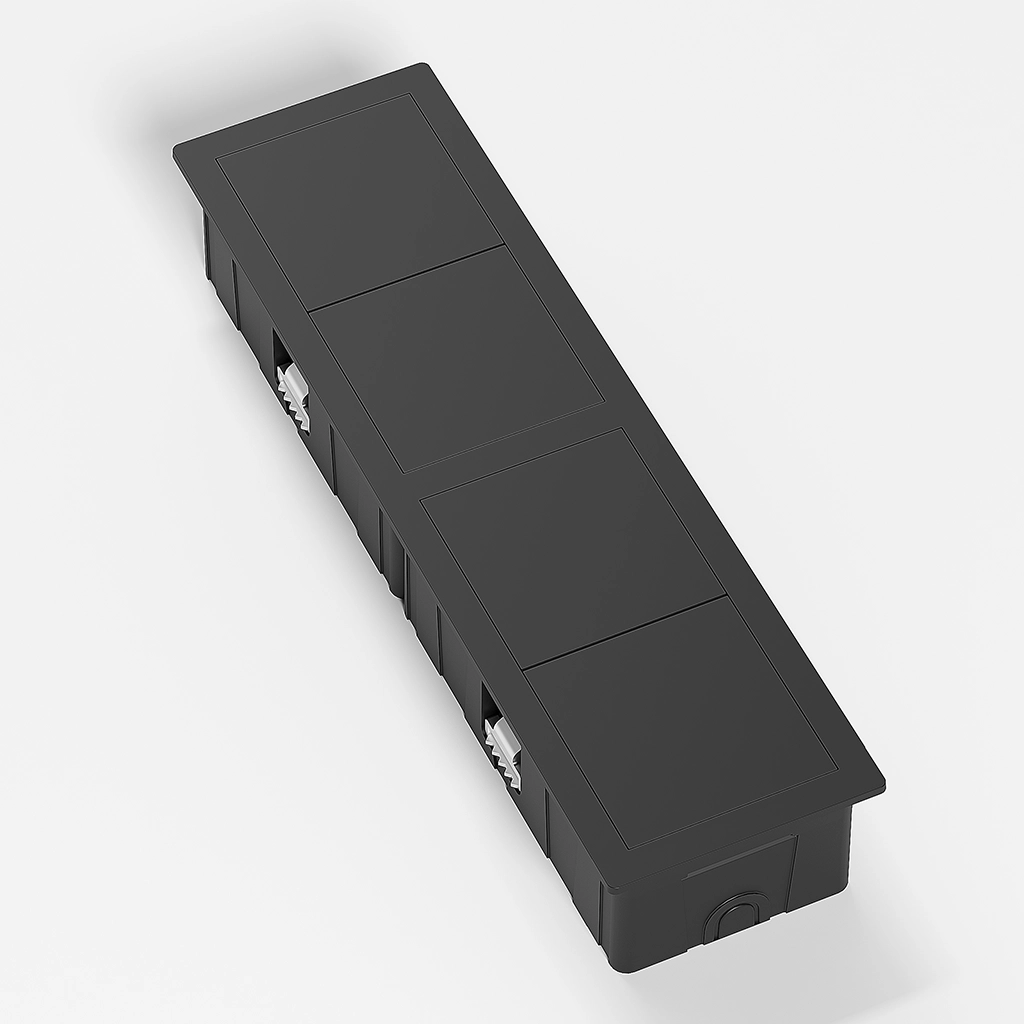 VersaHit Mono Combi | Rectangular recessed power strip with 2 Schuko sockets and 2 m power cable with separate power plugMatte Black