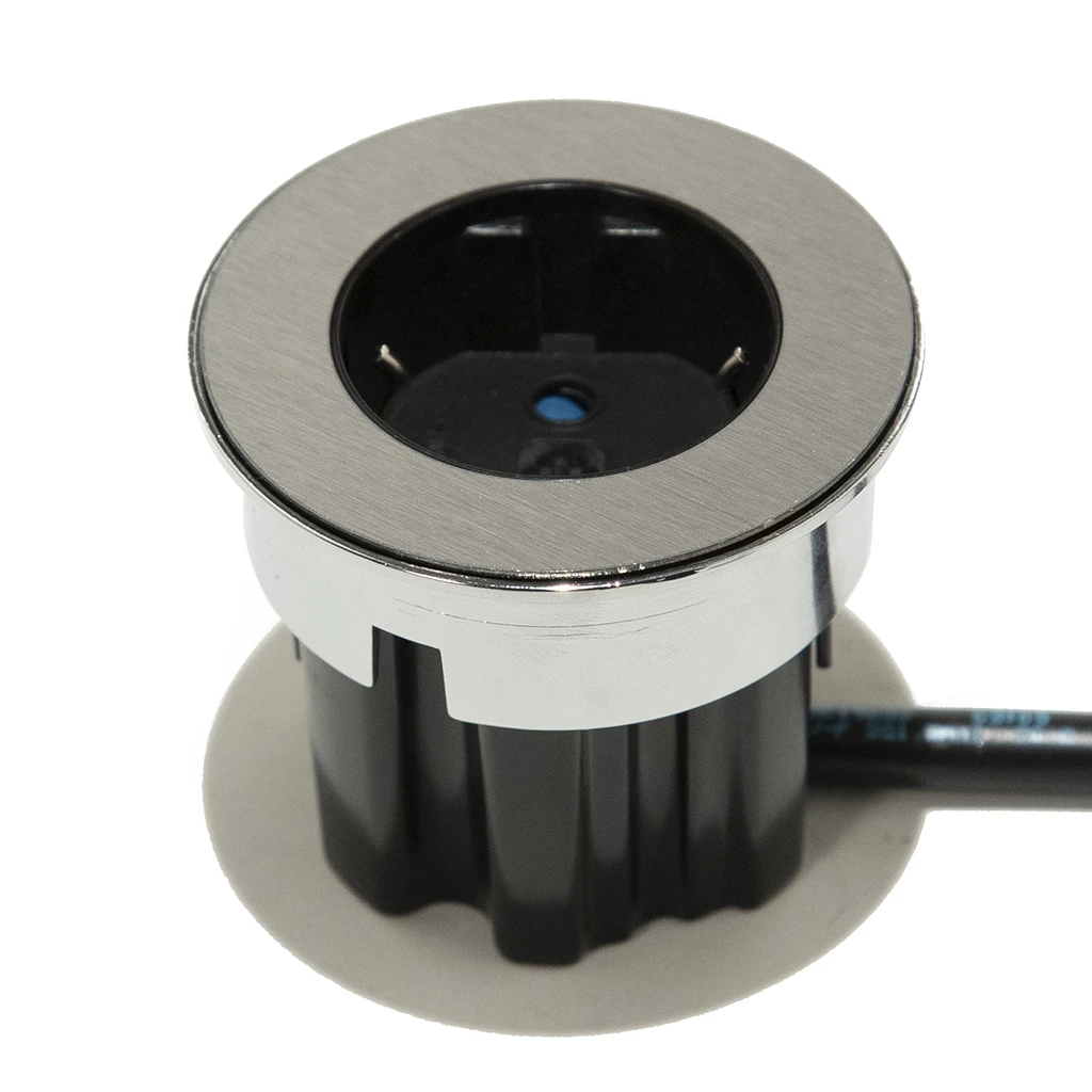 VersaDot | Presa da incasso tipo schuko | Anello superiore in 3 finiture (vetro bianco, vetro nero e inox)
