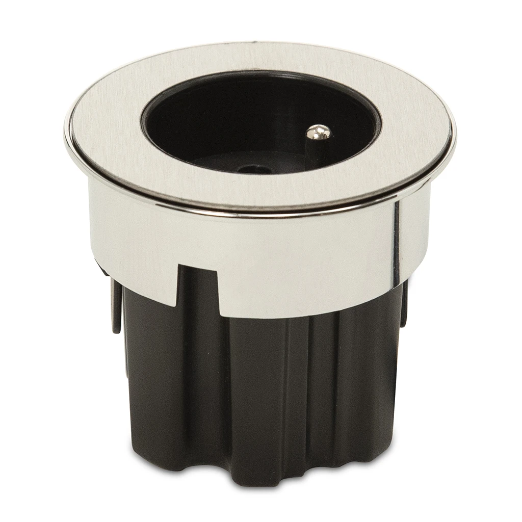 VersaDot | Presa da incasso tipo Francia (E) | Anello superiore in 3 finiture (vetro bianco, vetro nero e inox)