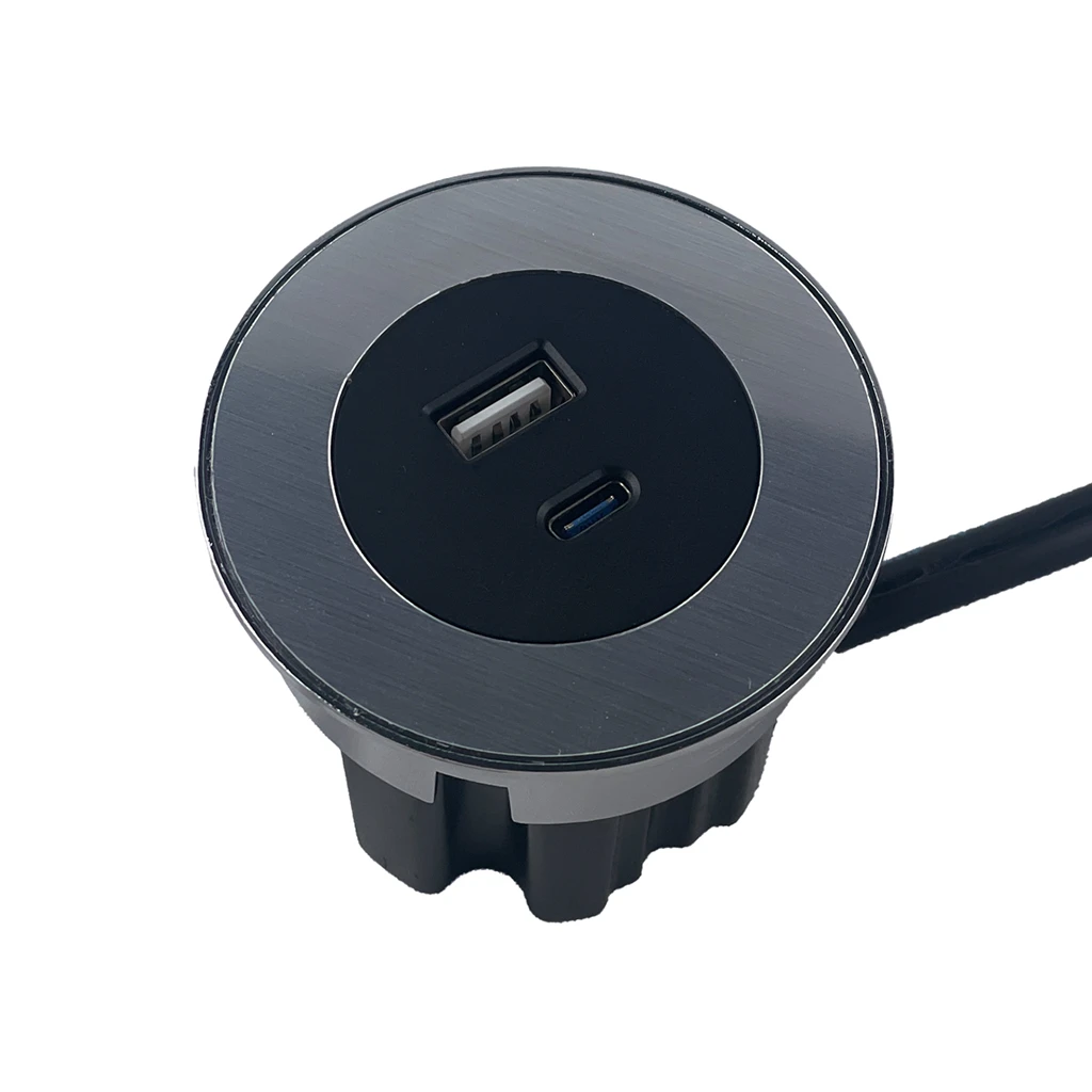 VersaDot | Recessed socket with 1 USB-A and 1 USB-C | Top ring available in 3 finishes (white glass, black glass, and stainless steel)