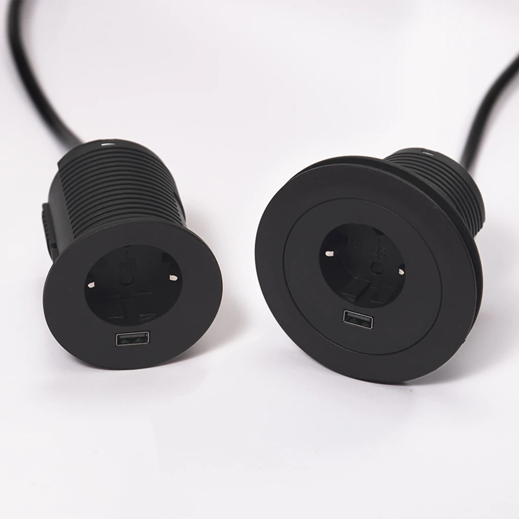 VersaTag | Multipresa da incasso 1 presa Schuko, 1 USB tipo A da ricarca 5v 2.4 amp e cavo di alimentazione 2 metri con spina SchukoNero