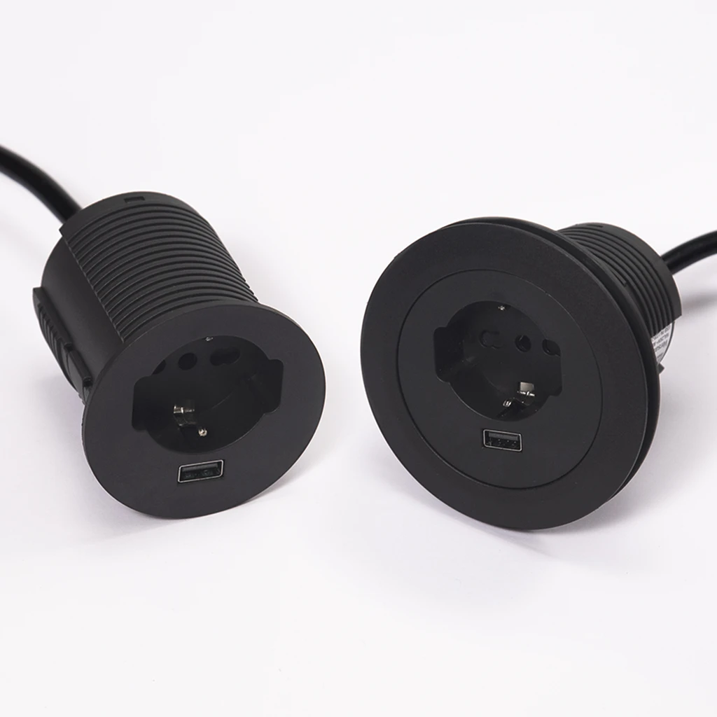 VersaTag | Multipresa da incasso 1 presa Unel, 1 USB tipo A da ricarca 5v 2.4 amp e cavo di alimentazione 2 metri con spina SchukoNero