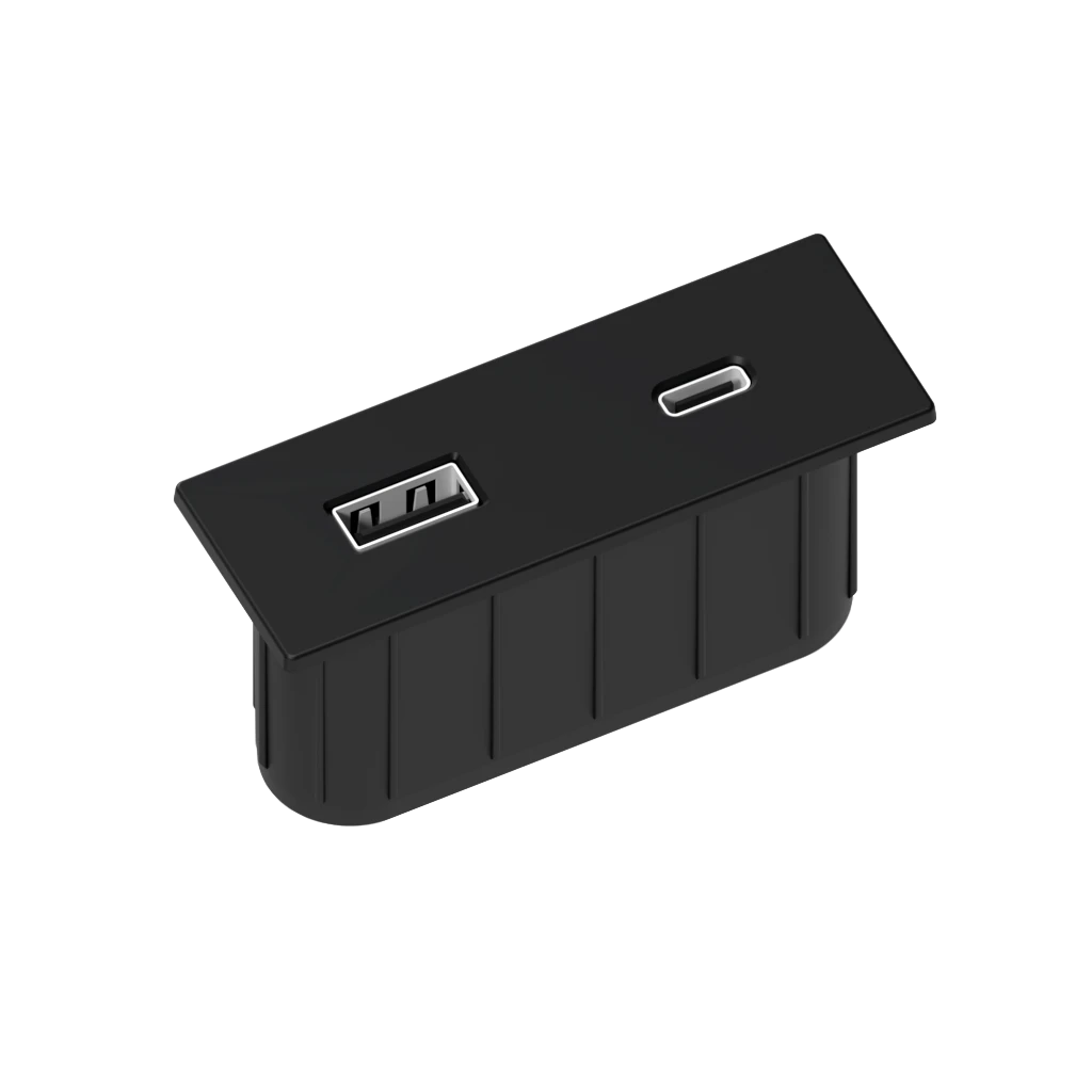 VersaPick | Multiprise encastrable rectangulaire en zamak avec USB type A, USB type C et fiche muraleNoir