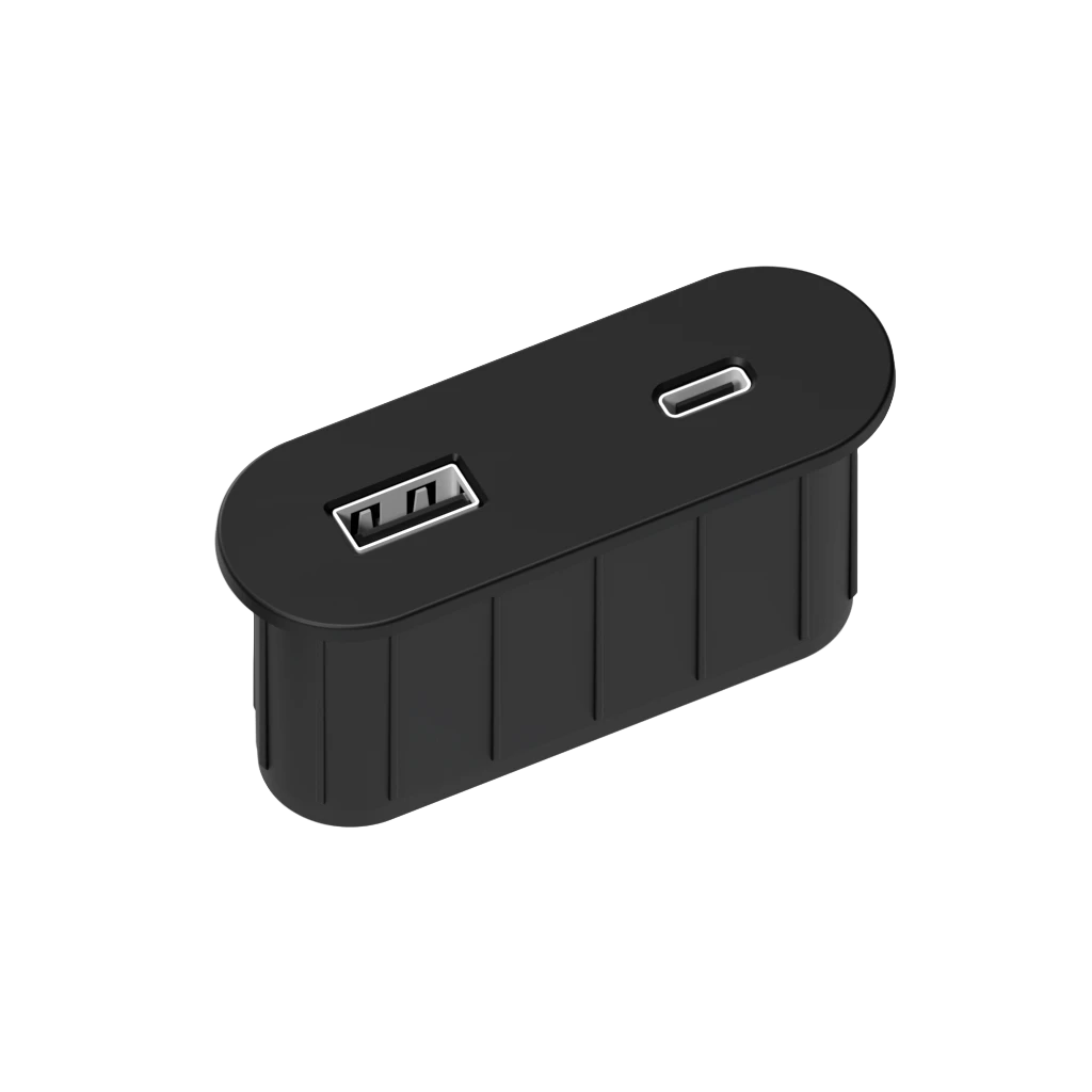 VersaPick | Multiprise encastrable ovale en zamak avec USB type A, USB type C et fiche muraleNoir