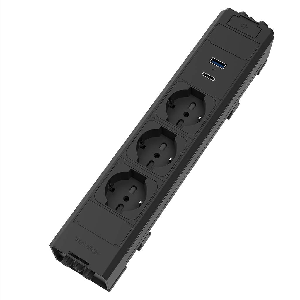 VersaTek Basic | Multipresa in tecnopolimero autoestinguente con 3 prese tipo Unel, 1 USB tipo A e 1 USB tipo C
