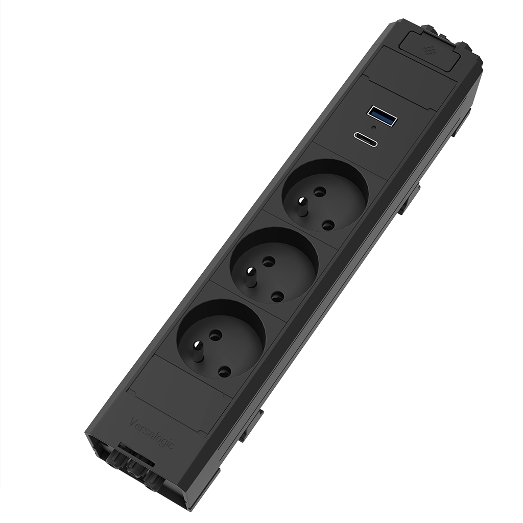 VersaTek Basic | Multipresa in tecnopolimero autoestinguente con 3 prese tipo Francia (E), 1 USB tipo A e 1 USB tipo C