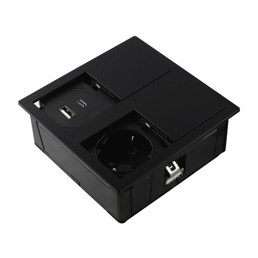 VersaHit Dual | Multipresa a scomparsa quadrata con 1 presa schuko, USB tipo A, 1 USB tipo C e cavo di alimentazione 2 m con spina elettrica separataNero opaco