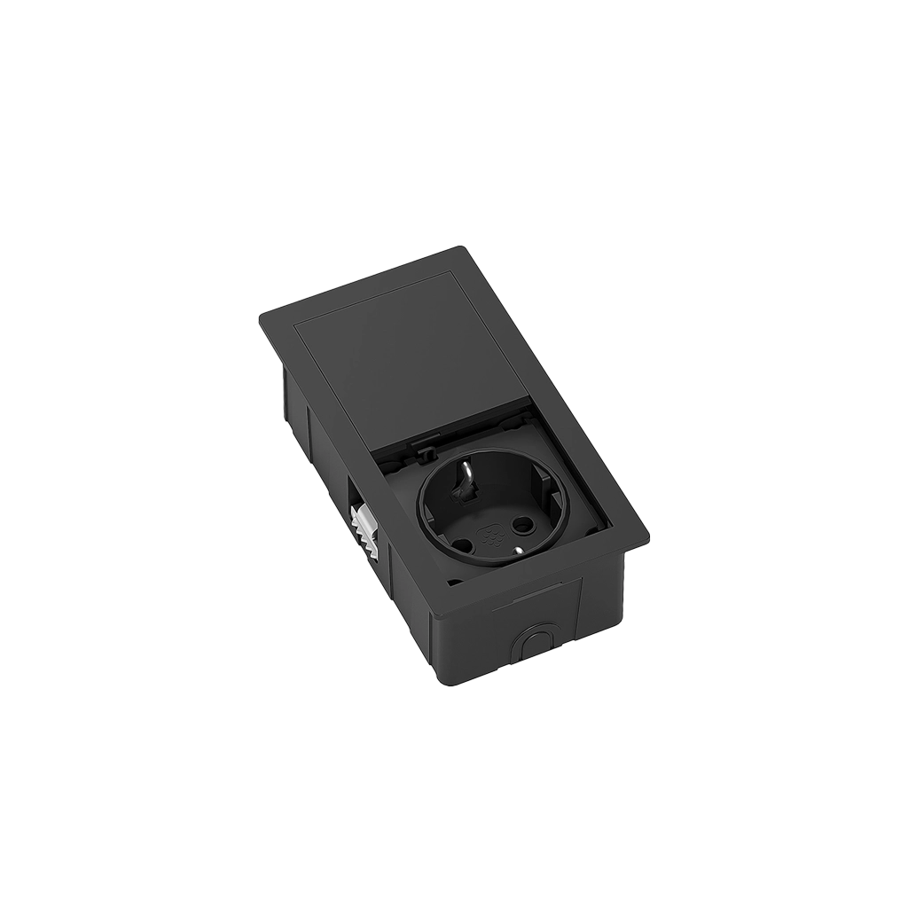 VersaHit Mono | Regleta oculta rectangular con 1 toma Schuko y cable de alimentación de 2 m con enchufe separadoNegro mate