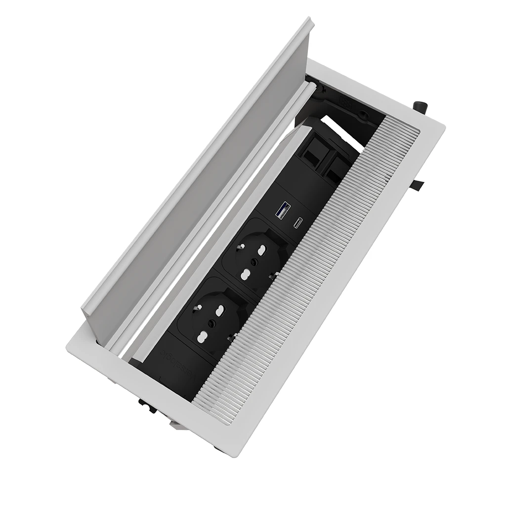 VersaFlap Mono 3.0 | Multipresa a scomparsa con 3 prese tipo unel, USB tipo A, USB tipo C | Cornice in alluminio e cavo di alimentazione 2 m con spina separataAlluminio