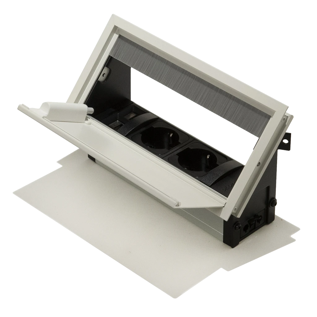 VersaFlap | Multipresa a scomparsa con 2 prese tipo U Unel e 2 RJ45, L240 H25