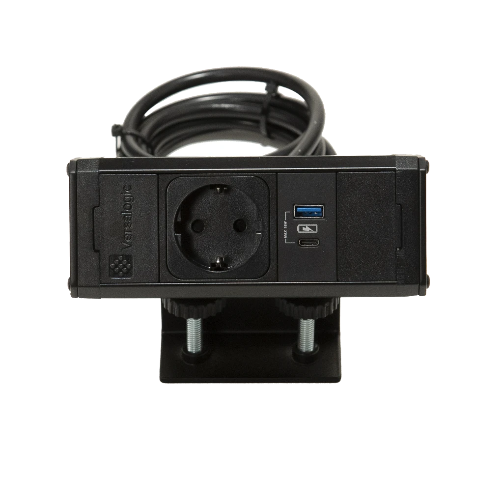 VersaDesk | Multipresa bordo piano 1 presa tipo F Schuko, 1 USB tipo A, 1 USB tipo C, staffa monobloccoNero