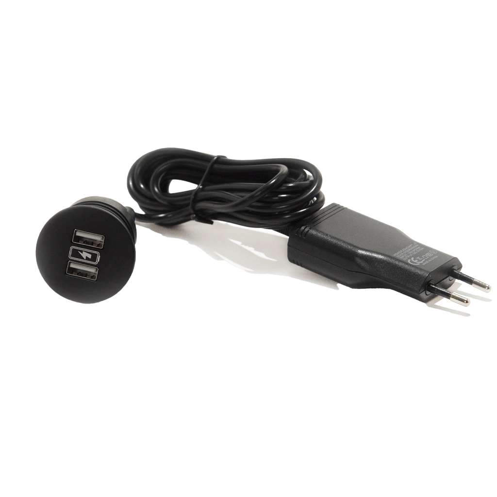 VersaPick | Presa USB da incasso tonda in plastica con 2 porte USB tipo ANero