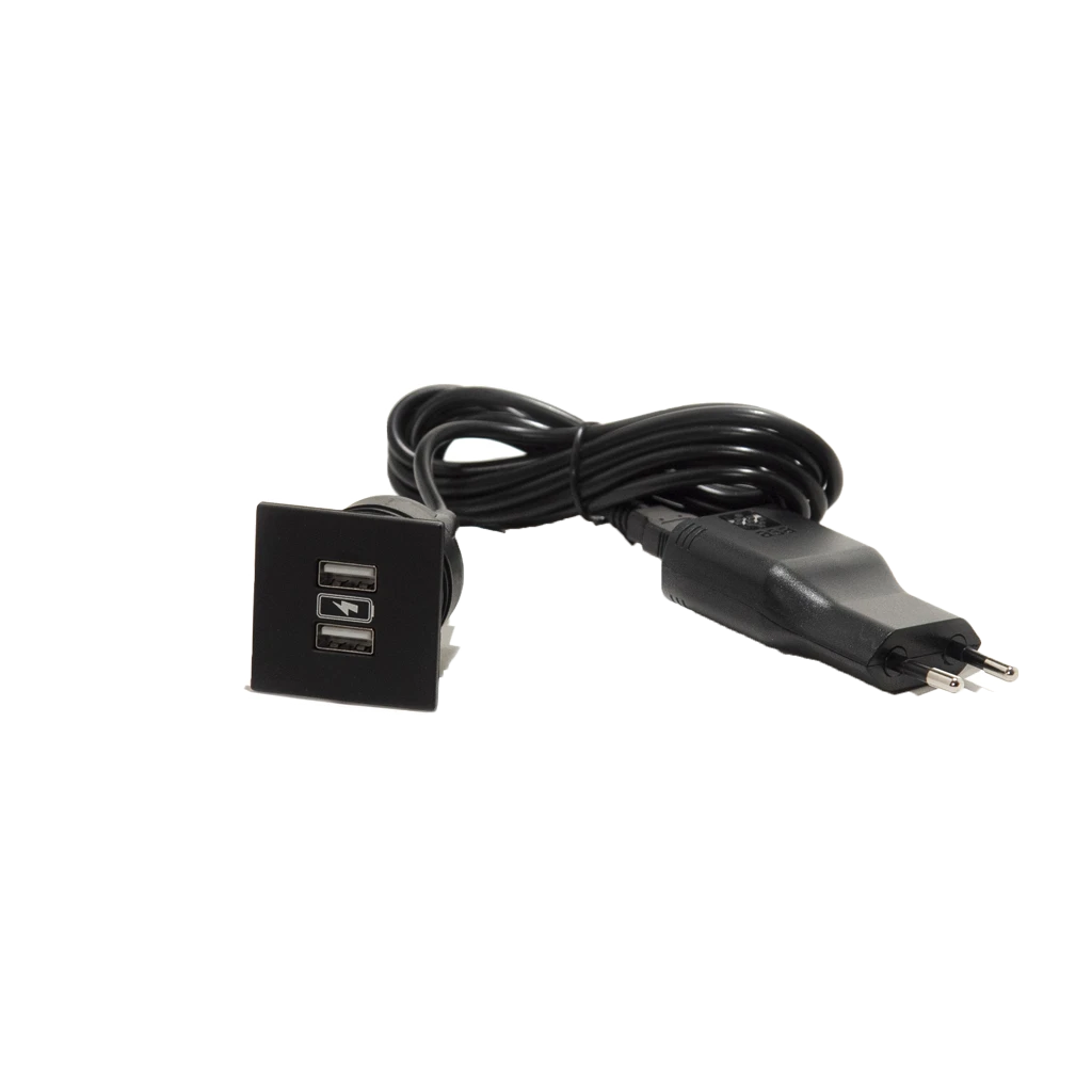 VersaPick | Presa USB da incasso quadrata in plastica con 2 porte USB tipo ANero