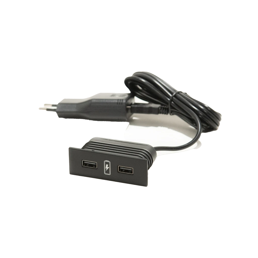 VersaPick | Presa USB da incasso rettangolare in plastica con 2 porte USB tipo ANero