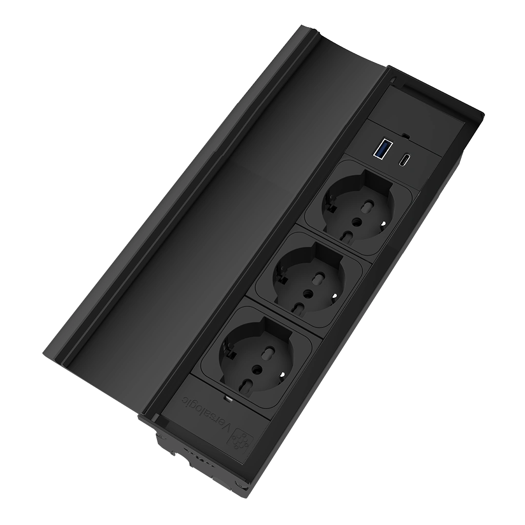 VersaLid | Multipresa a scomparsa con 3 prese unel, 1 USB tipo A e USB tipo C | Scocca in alluminio