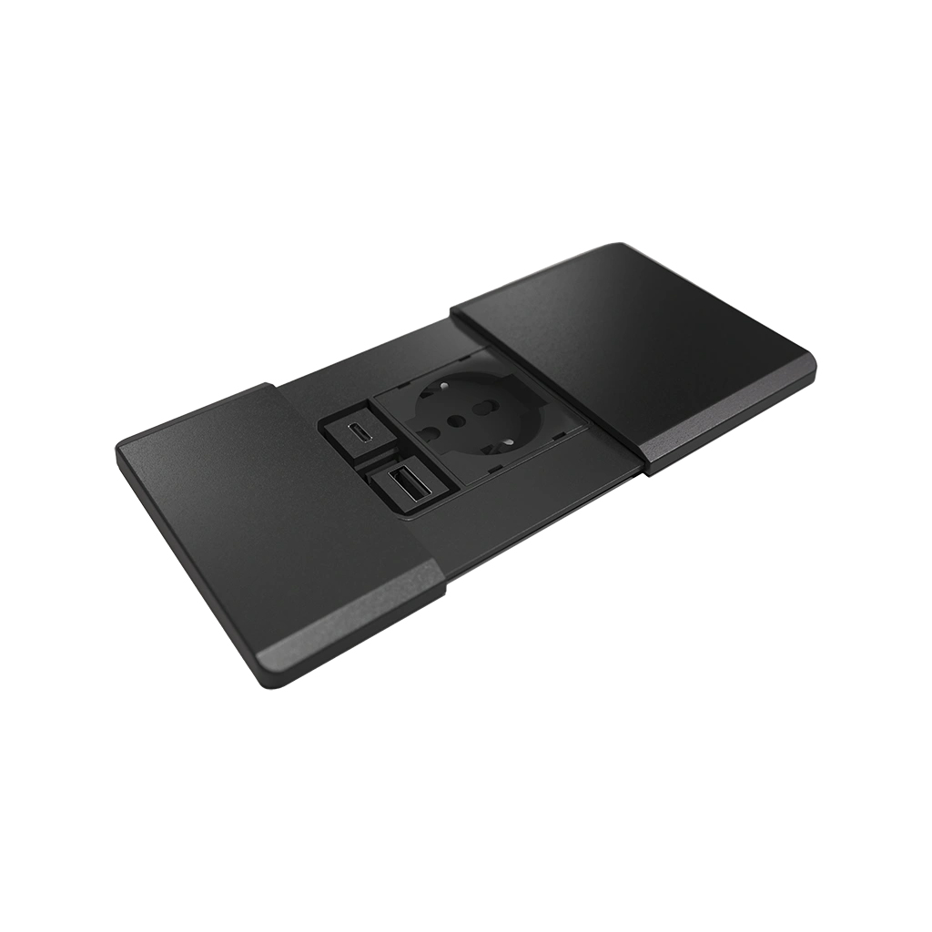 VersaPad | Multipresa a sportelli indipendenti nera con 1 presa Unel, 1 USB tipo A, 1 USB tipo C