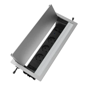 Multipresa a scomparsa con 3 prese tipo schuko, USB tipo A,  USB tipo C, HDMI, 2 RJ 45 | Cornice in alluminio