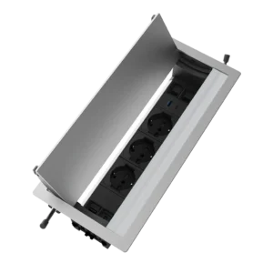 Multipresa a scomparsa con 3 prese tipo unel, USB tipo A,  USB tipo C, HDMI, 2 RJ 45 | Cornice in alluminio