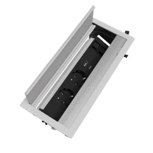 Multipresa a scomparsa con 2 prese tipo schuko, USB tipo A, USB tipo C e 2 RJ 45 | Cornice in alluminio