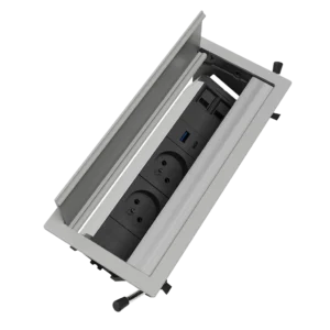 Multipresa a scomparsa con 3 prese tipo Francia (E), USB tipo A, USB tipo C | Cornice in alluminio