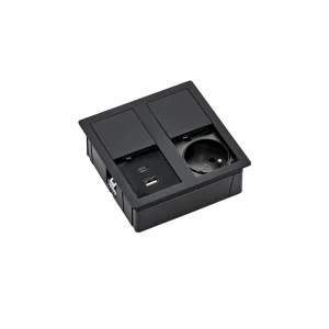 Multiprise encastrable carrée avec 1 prise type France (E), USB Type-A, 1 USB Type-C et câble d’alimentation de 2 m avec fiche électrique séparée