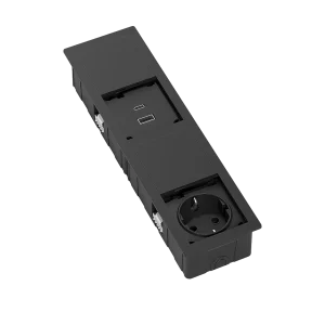 Multiprise encastrable rectangulaire avec 1 prise Schuko, 1 port USB Type-A, 1 port USB Type-C et câble d’alimentation de 2 m avec fiche séparée