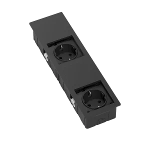 Multiprise escamotable rectangulaire avec 2 prises Schuko et câble d’alimentation de 2 m avec fiche électrique séparée