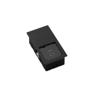 Rectangular recessed power strip with 1 USB Type-A port, 1 USB Type-C port, and 2m power cable with separate plug