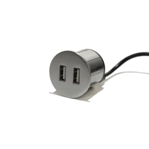 Round recessed zamak USB socket with 2 USB Type-A ports