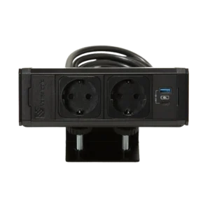Tischkantensteckdose 2 Steckdosen Typ F Schuko, 1 USB Typ A und 1 USB Typ C, Monoblock-Halterung