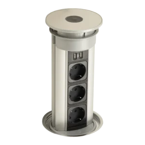 Versenkbare Steckdosenleiste mit 3 Schuko-Steckdosen, 2 USB-A, Push&Pull und IP54, Aluminiumprofil