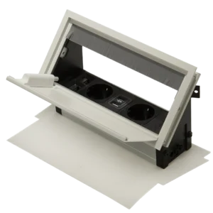 Versenkbare Mehrfachsteckdose mit 2 Steckdosen Typ F Schuko, 2 USB und 2 RJ45, L240 H25, mit Durchgangsverdrahtung