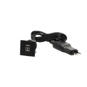 Square plastic flush-mount USB socket with 2 USB Type-A ports
