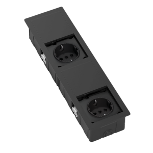 Concealed rectangular power strip with 1 French-type (E) socket, 1 USB Type-A, 1 USB Type-C, and 2 m power cable with a separate plug (Copia)
