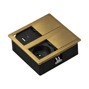 Multipresa da incasso quadrata con 1 prese tipo F Schuko e 2 porte USB tipo A e C, Oro galvanico